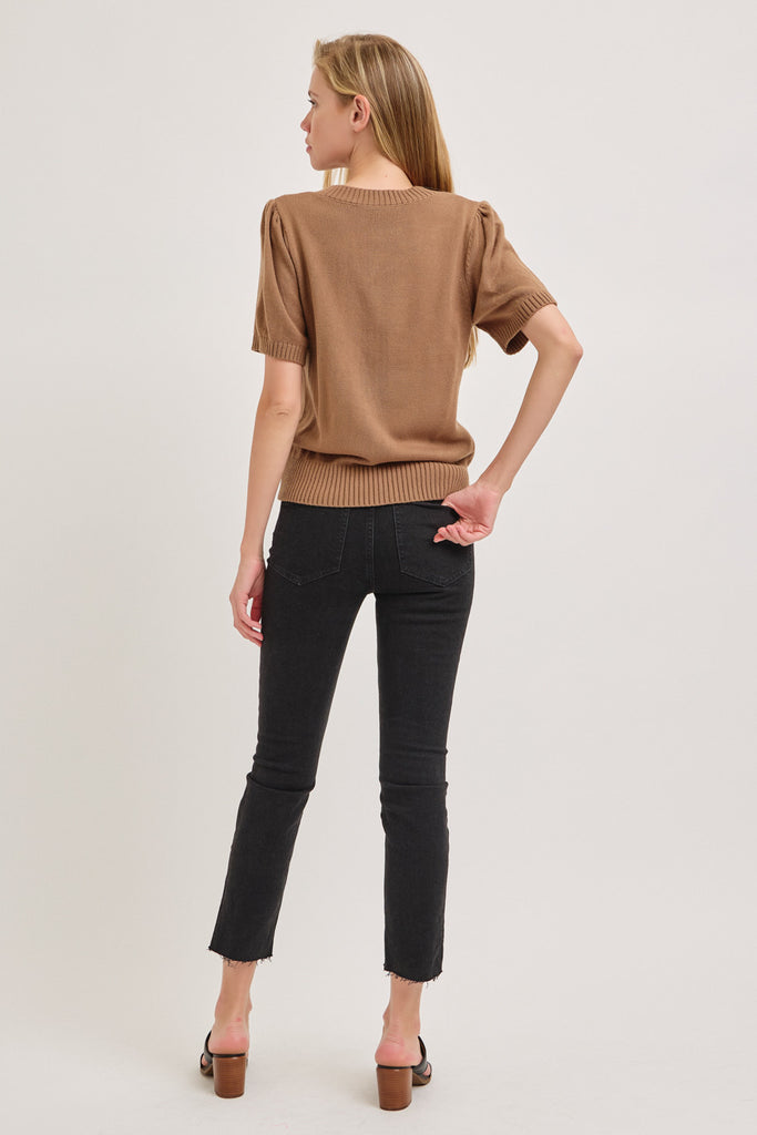 The Xena V-Neck Short Sleeve Sweater in Taupe