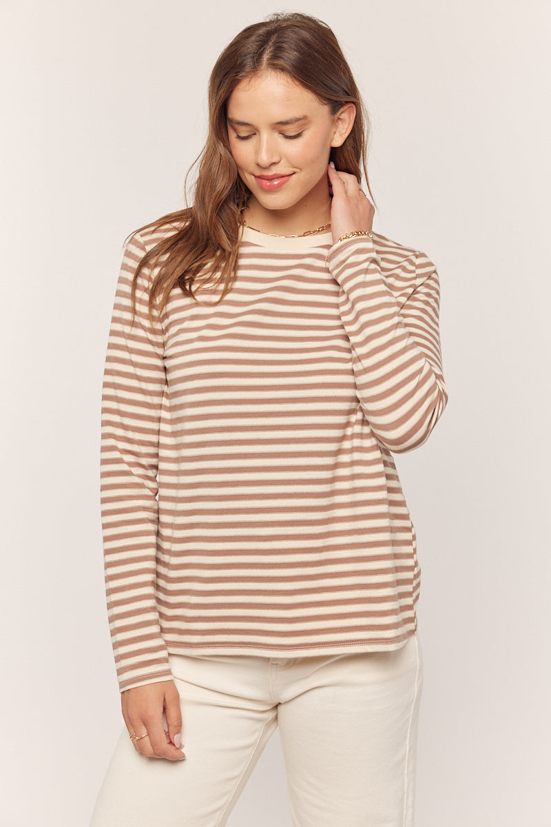 The Lindy Stripe Knit Top in Cocoa