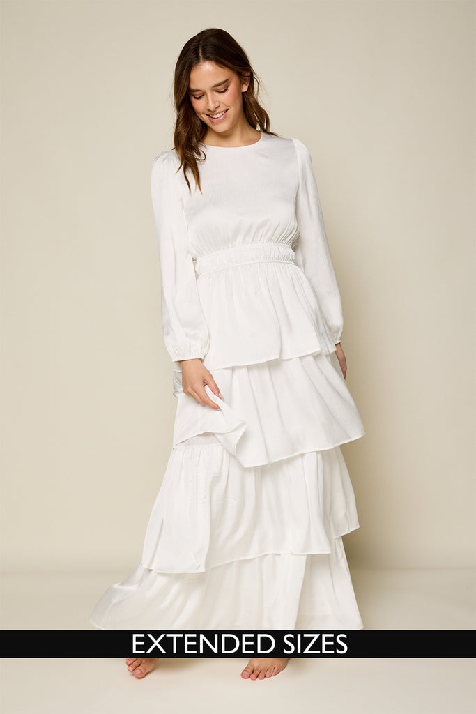 The Ivy Ruffle Tiered Temple Dress in Creamy White