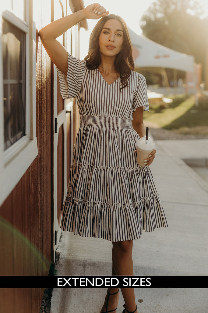 The Jemma Dress in Charcoal Stripe XL