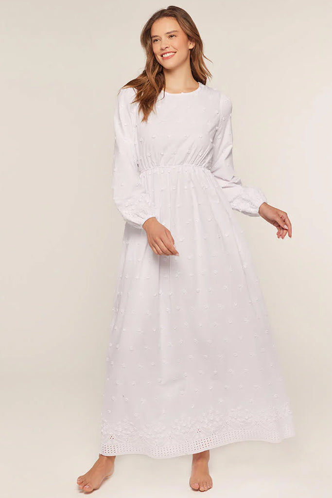 The Kinsale Floral Eyelet Temple Dress in White