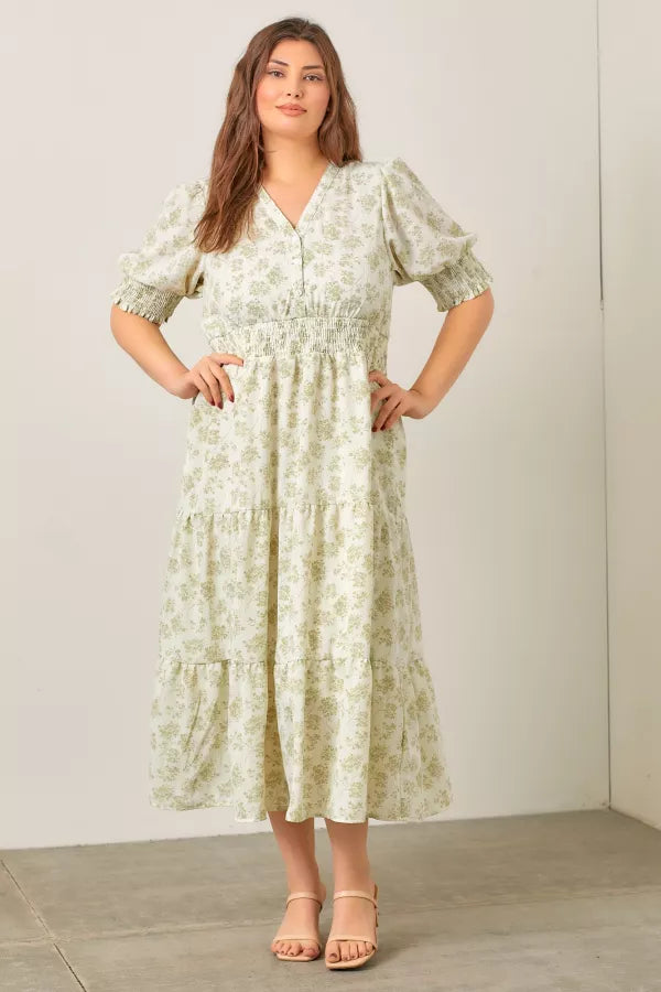 The Kobie Tiered Midi Dress in Cream Curvy
