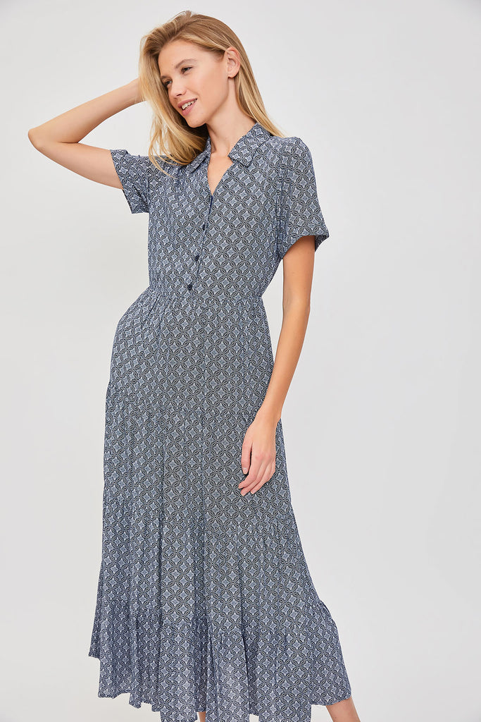 The Marilee Button Down Maxi Dress in Navy