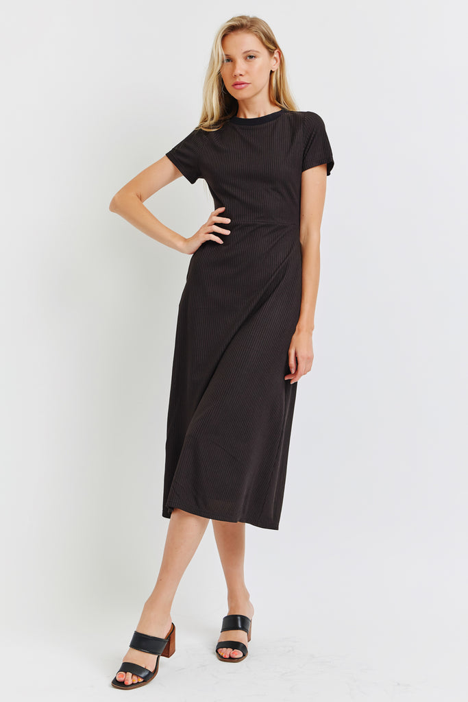 The Maria Short Sleeve Rib Dress Black