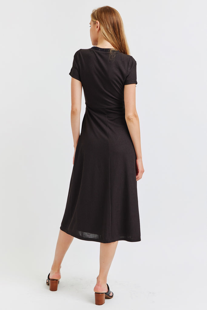 The Maria Short Sleeve Rib Dress Black