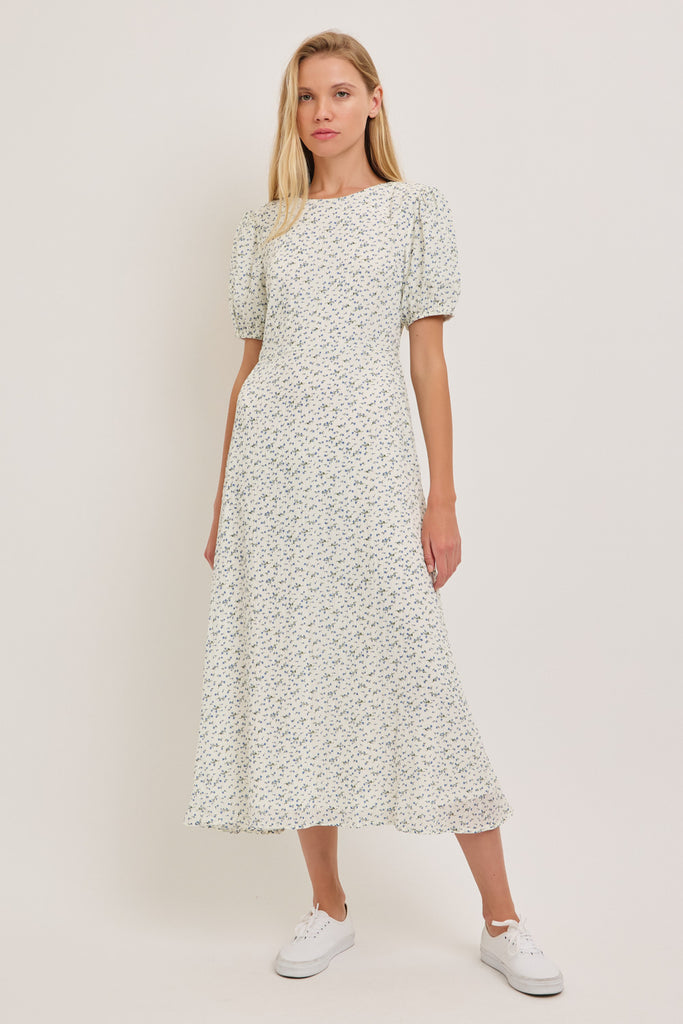 The Margie Midi Dress in Ivory/Blue