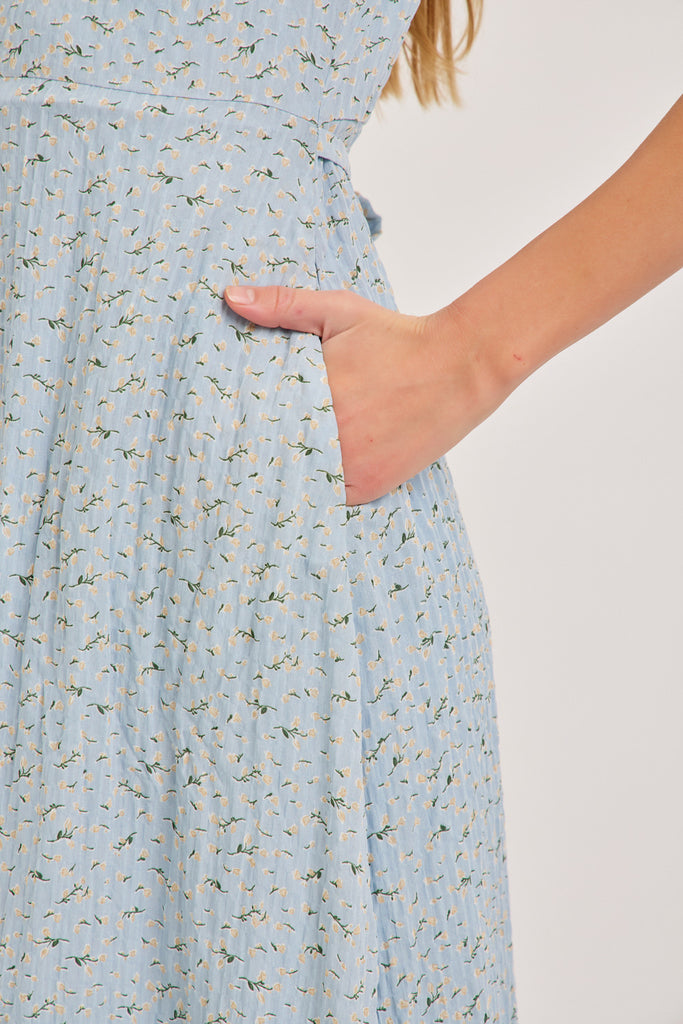 The Margie Midi Dress in Blue/Yellow