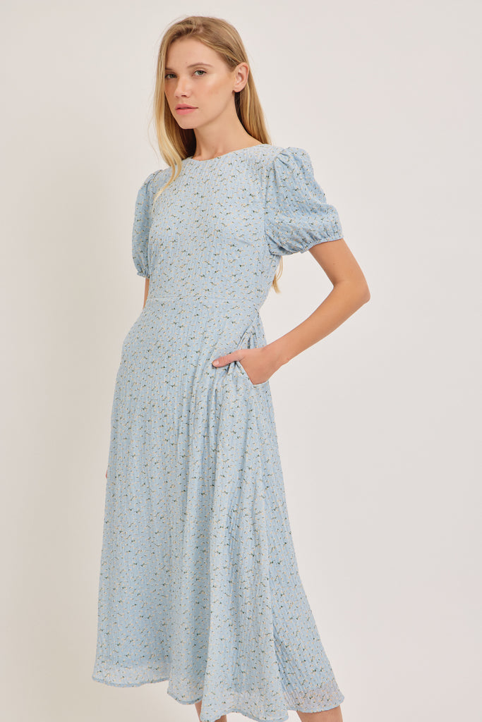 The Margie Midi Dress in Blue/Yellow