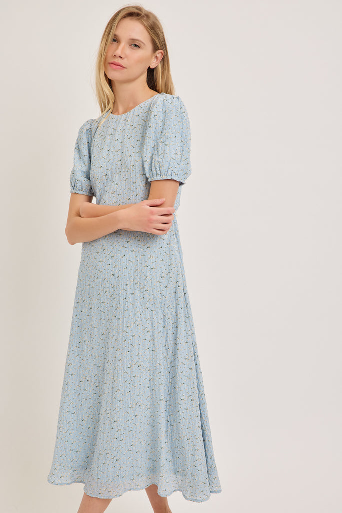 The Margie Midi Dress in Blue/Yellow