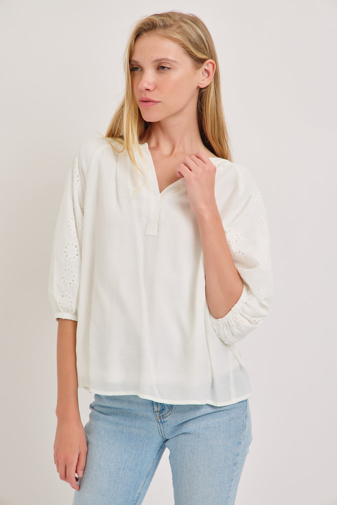 The Trixie Lace Trim Shirt in White