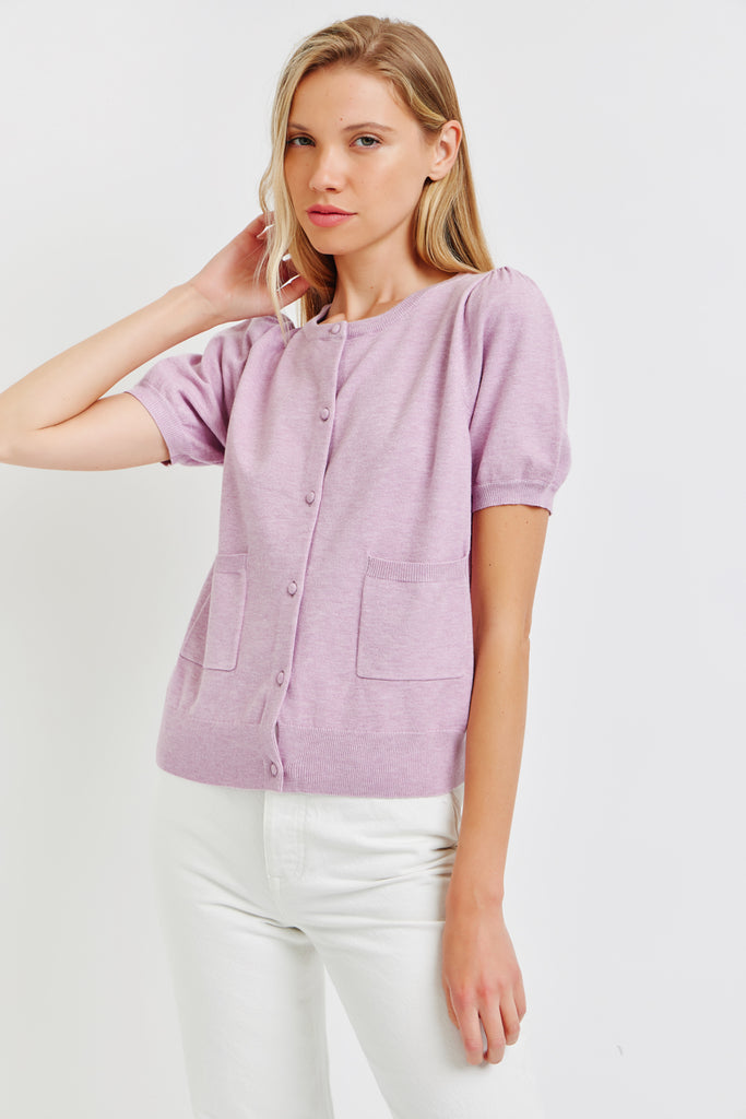 The Ariel Short Sleeve Cardigan in Blush