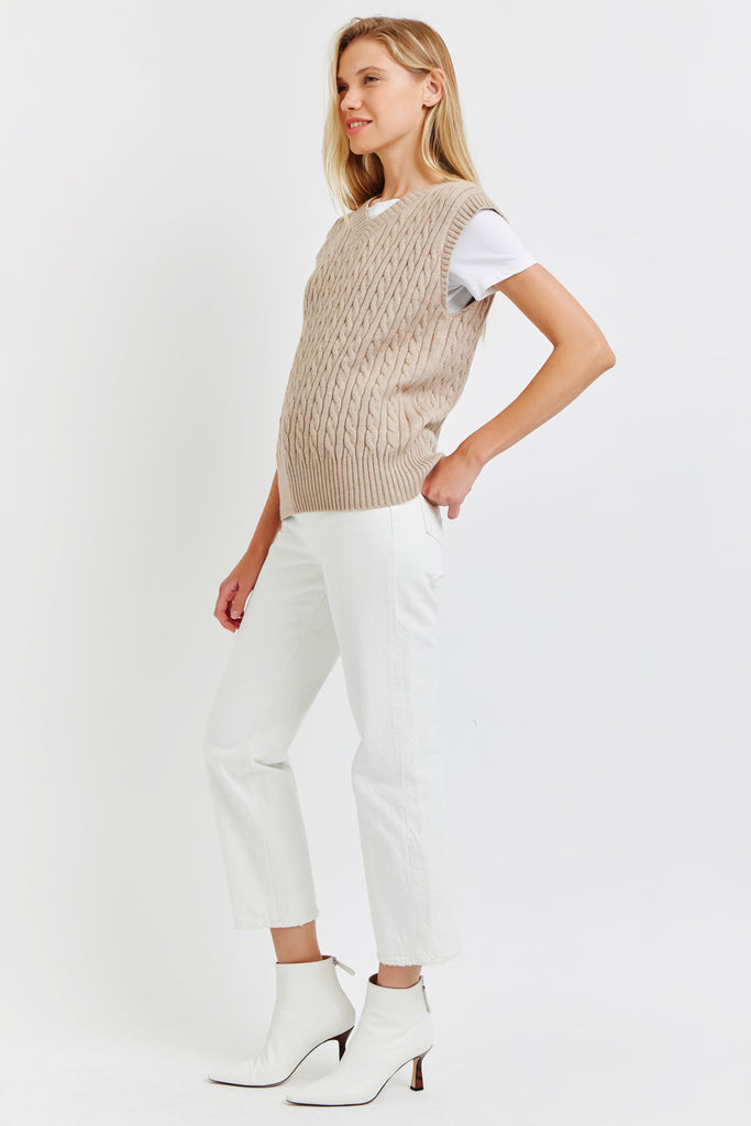 The Eunice Cable Knit Vest in Oatmeal