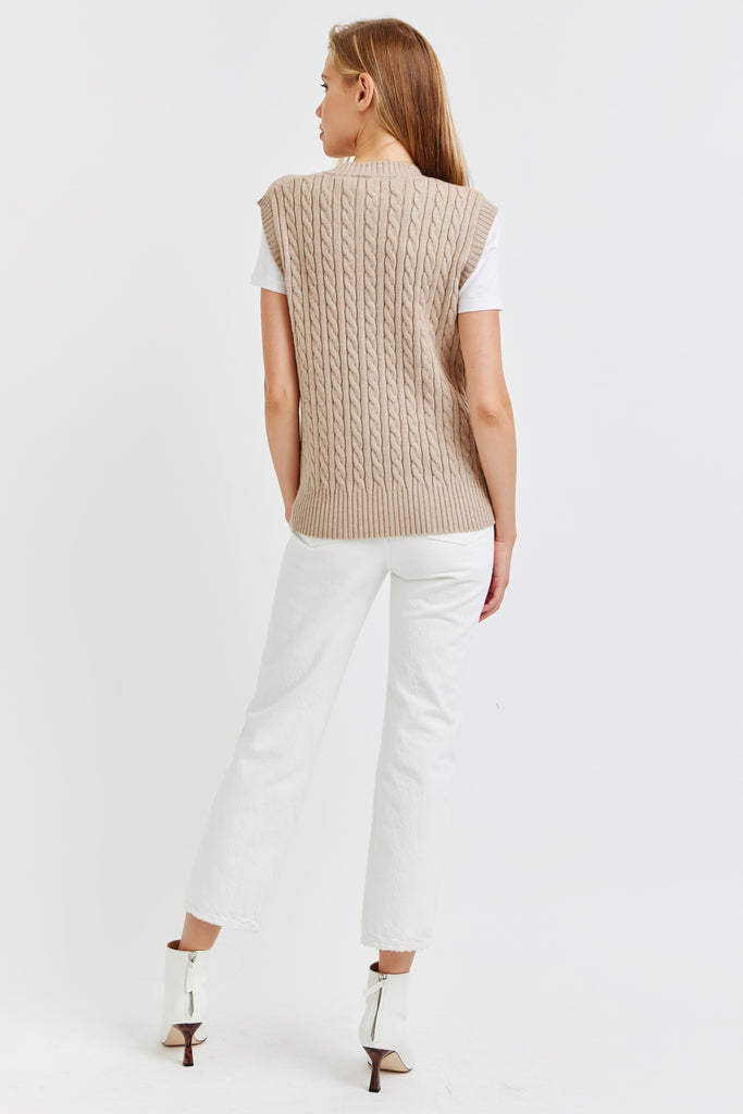 The Eunice Cable Knit Vest in Oatmeal