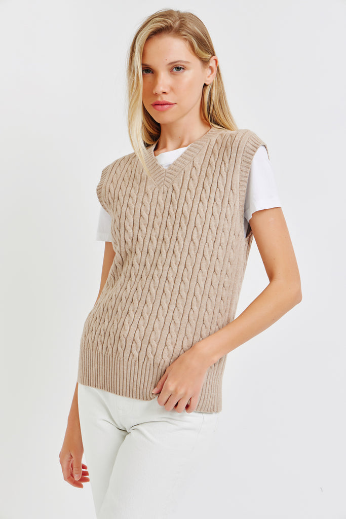 The Eunice Cable Knit Vest in Oatmeal