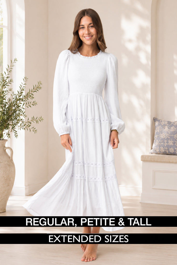 long white dress petite Miss Selfridge Petite broderie milkmaid maxi dress in white
