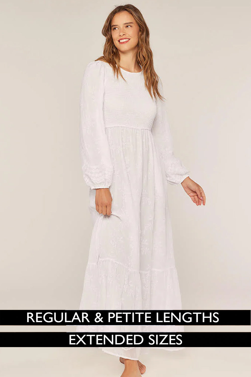 The Lena Chiffon Smocked Temple Dress in White M / Regular
