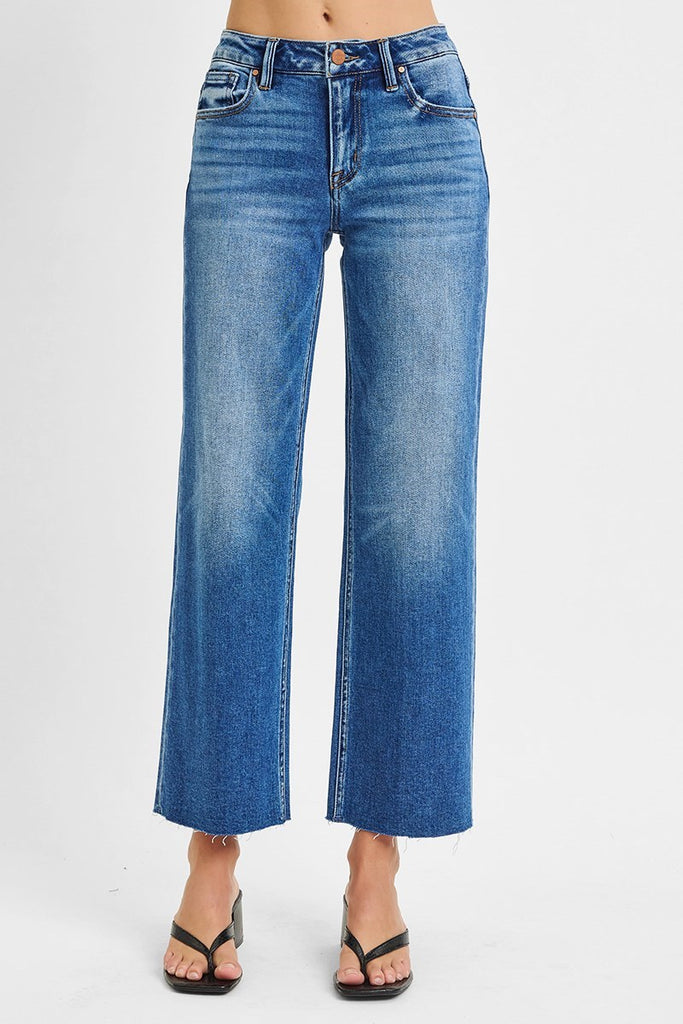 Medium TC Mid Rise Crop Straight Clean Cut Hem Jean