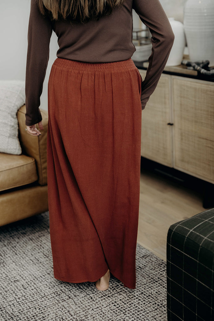 Button Front Slit Maxi Skirt in Autumn Glaze