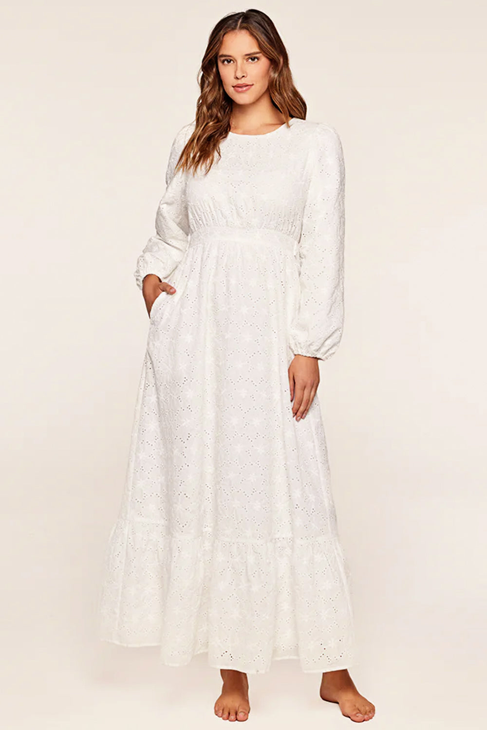 The Skye Eyelet Temple Dress in Creamy White M