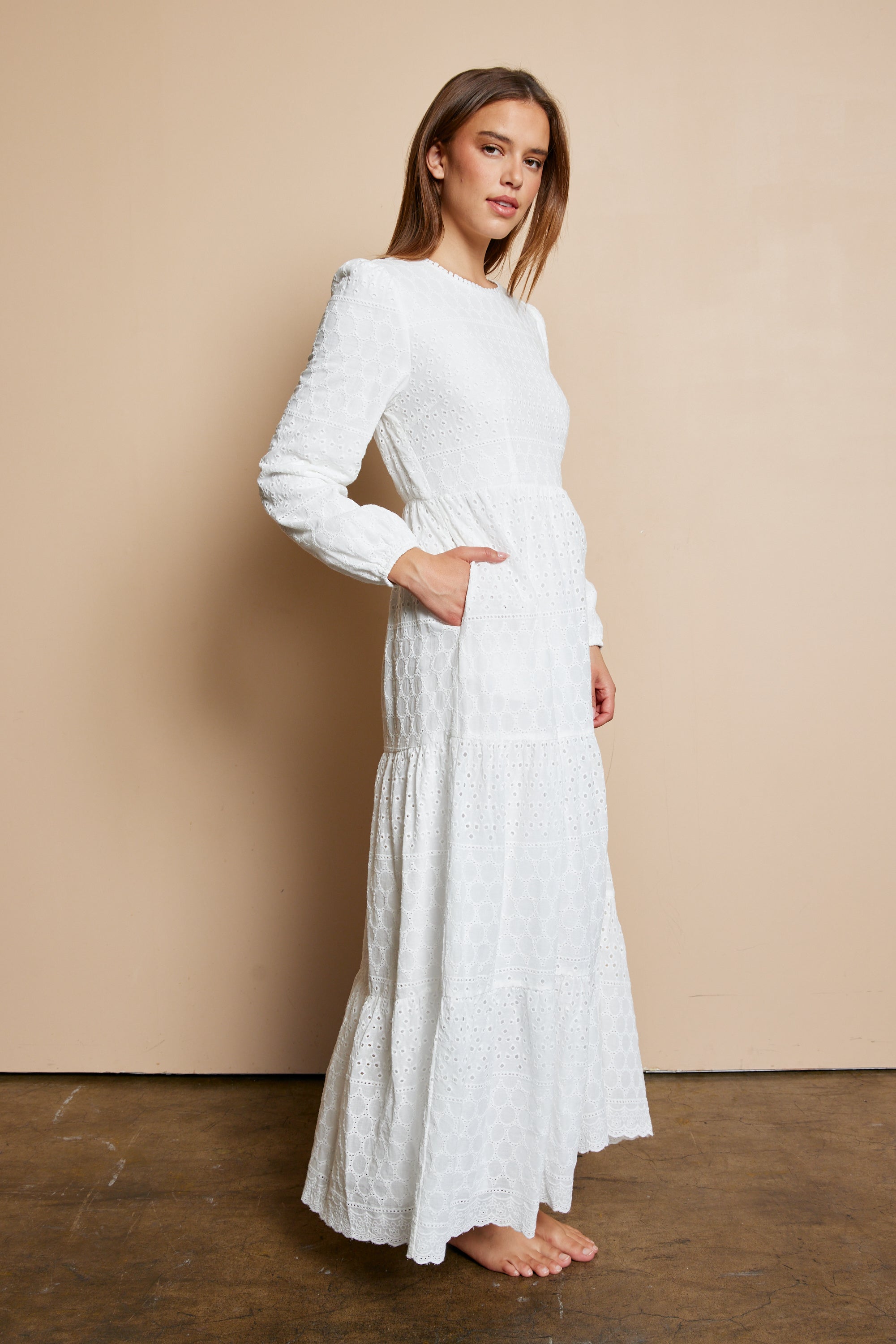 white eyelet dress long Morgan Off Maxi 50 50 50 Strap Brass & Roe Forever Eyelet
