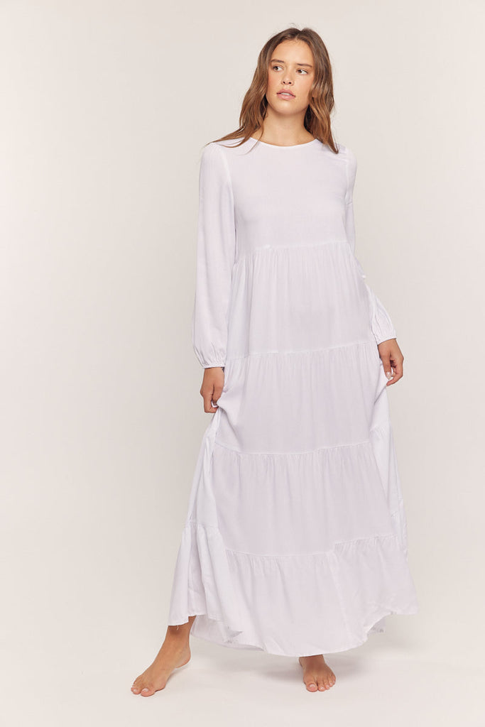 The Amelia Tiered Temple Dress in White
