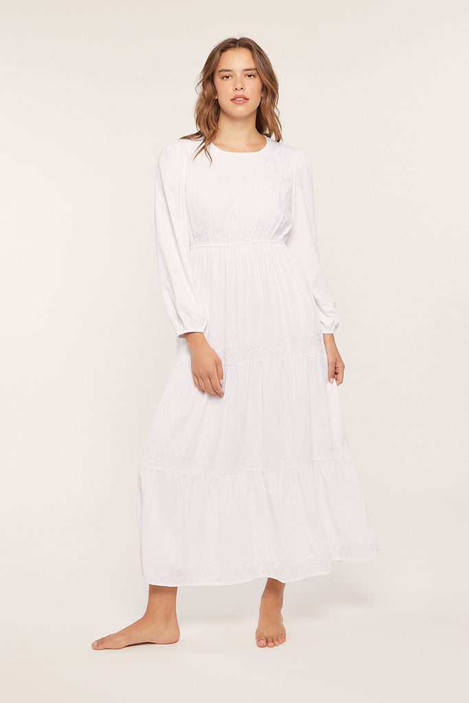 The Hazel Embroidered Temple Dress in White