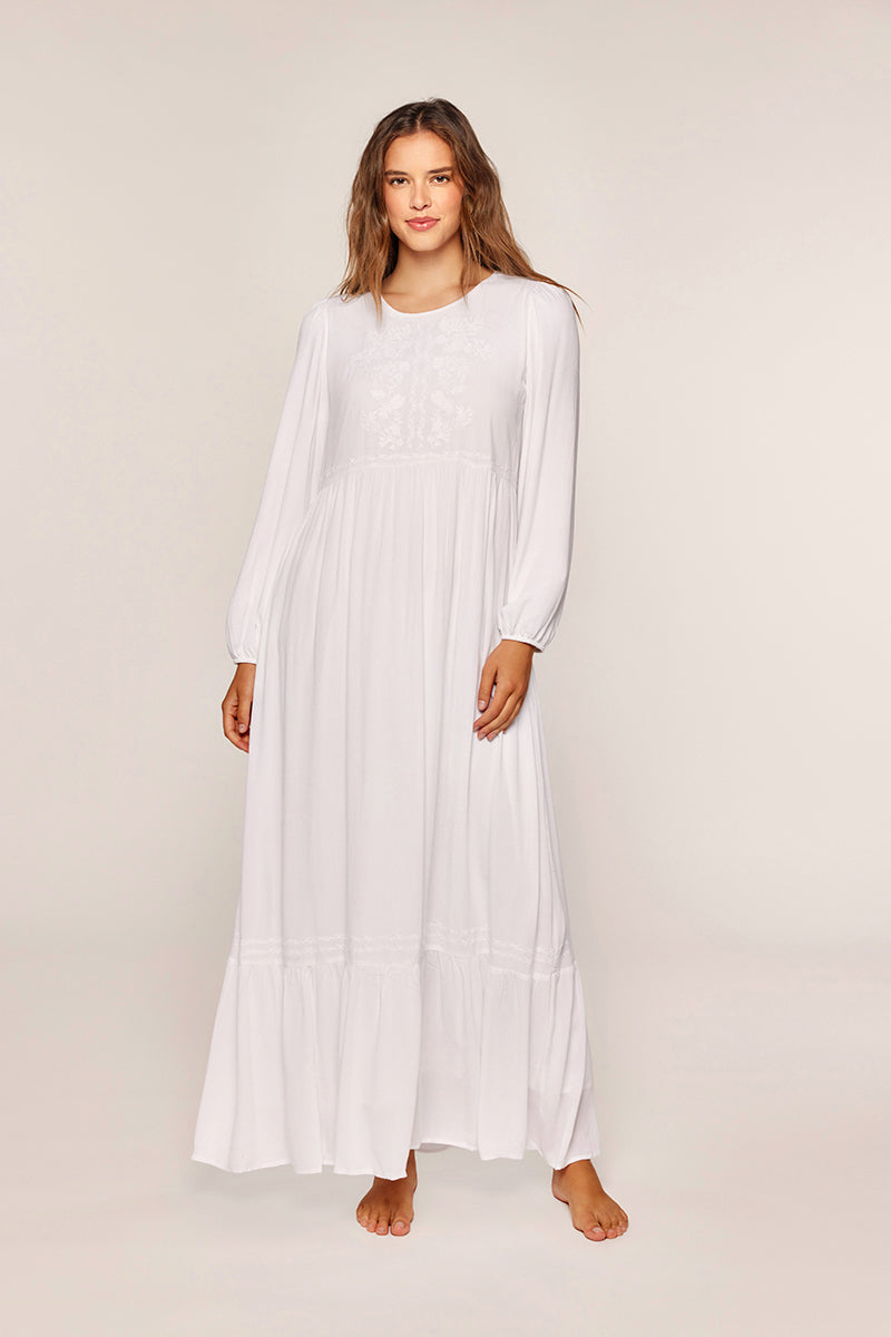 The Faye Embroidered Temple Dress in White S / Regular The Faye Embroidered Temple Dress in White S / Regular