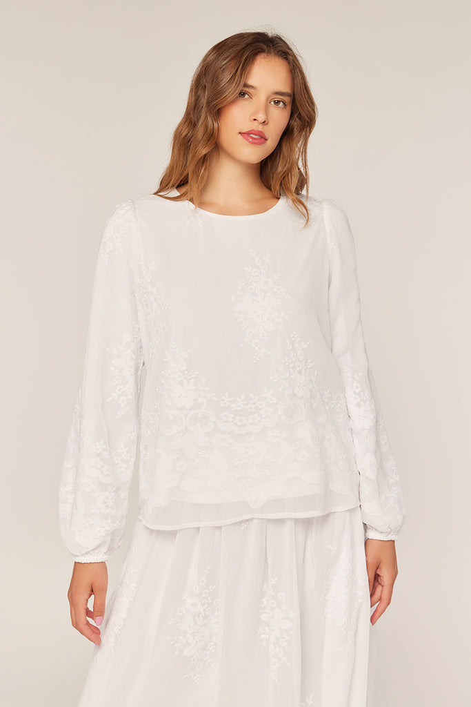 The Madison Embroidered Chiffon Temple Skirt in White