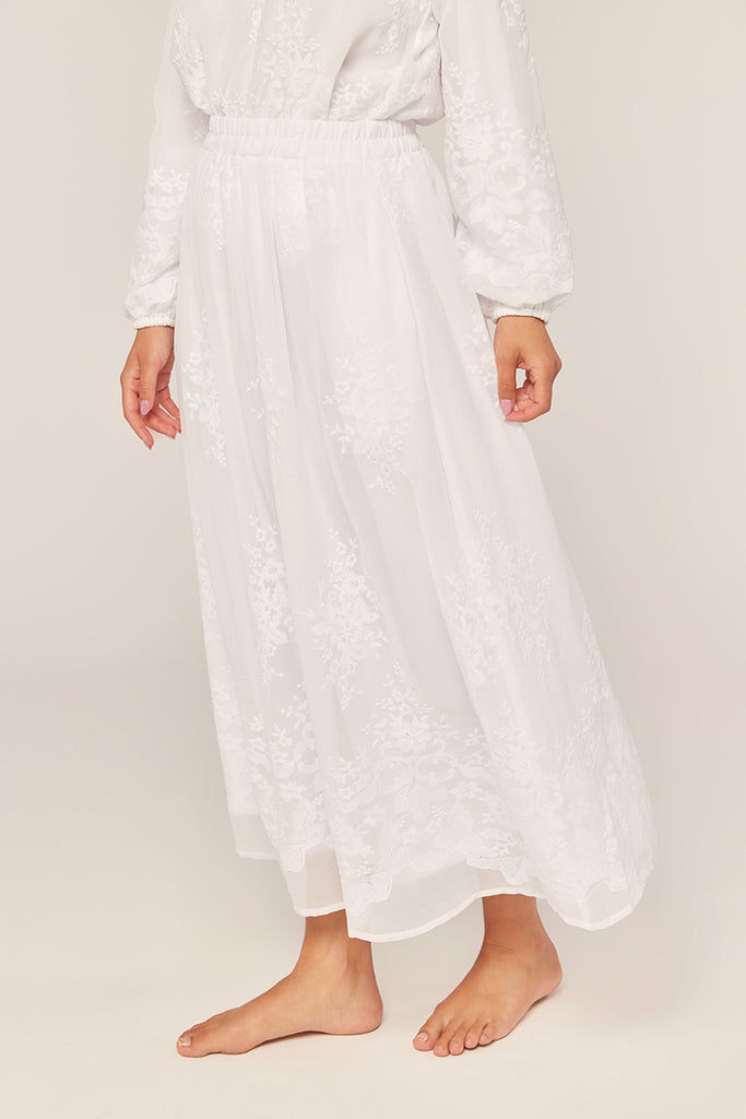The Madison Embroidered Chiffon Temple Skirt in White