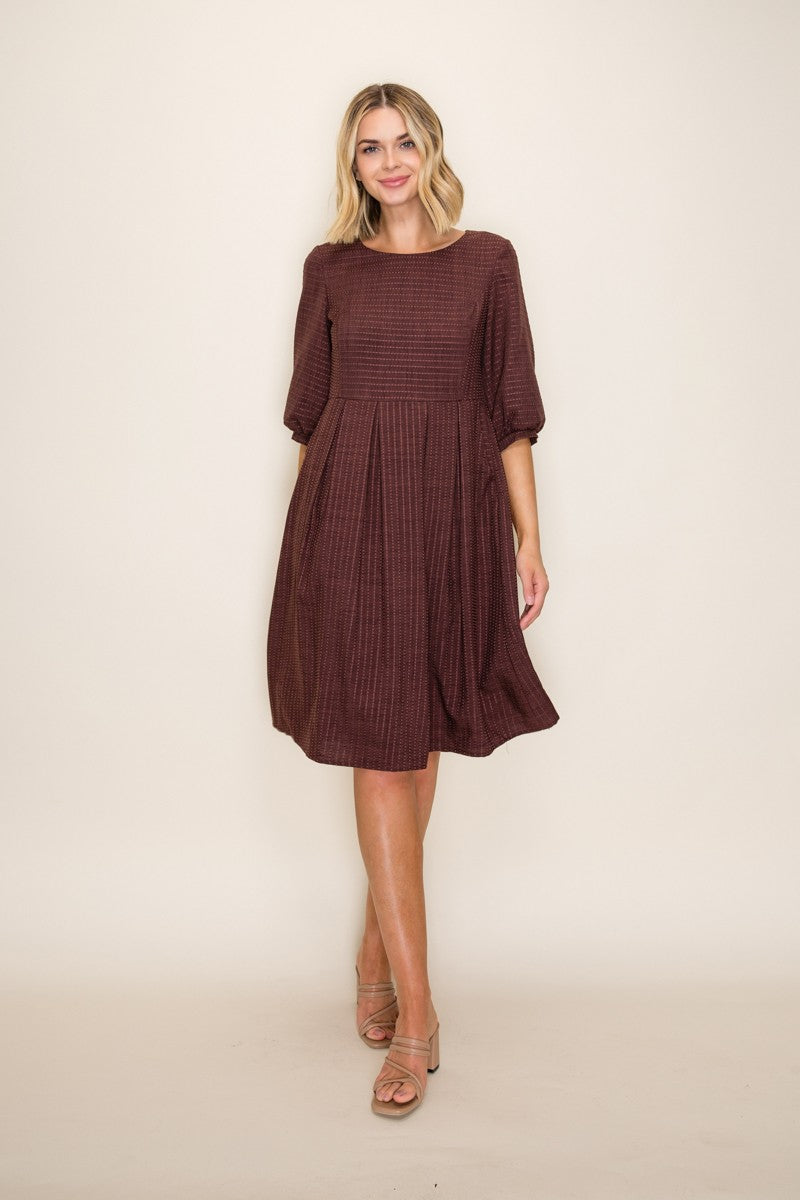 The Violet Pleated Midi Dress in Brown L