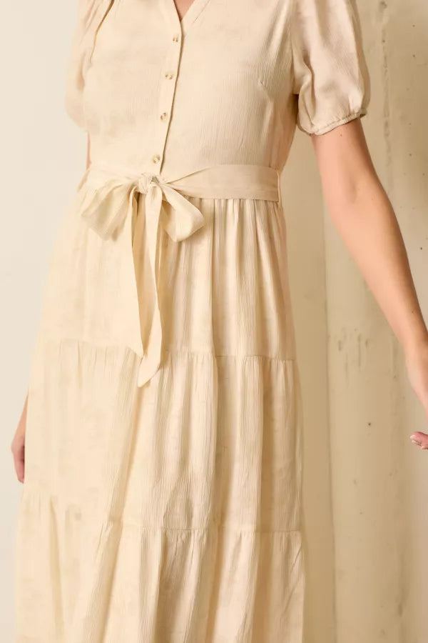 cream tiered midi dress Cream Floral Print Tie Strap Tiered Midi Dress