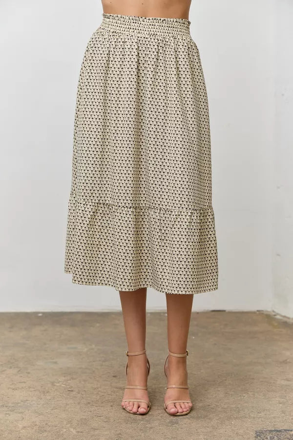 The Alexandra Floral Print Midi Skirt in Cream Multi