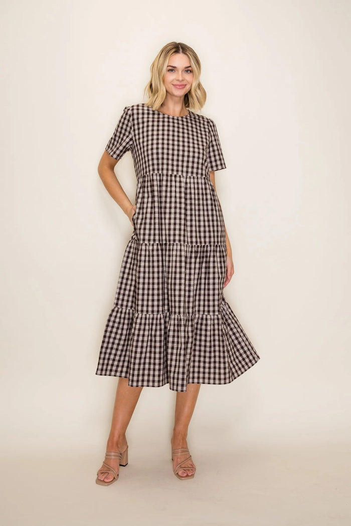 The Amber Plaid Dress in Brown/Taupe
