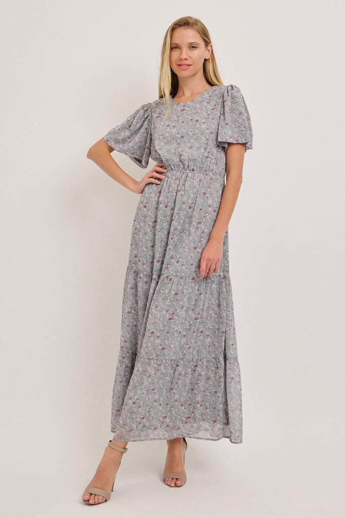 The Ashlynn V-Neck Maxi Dress in Dusty Blue