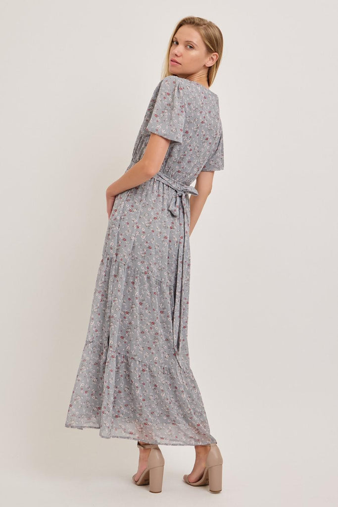 The Ashlynn V-Neck Maxi Dress in Dusty Blue