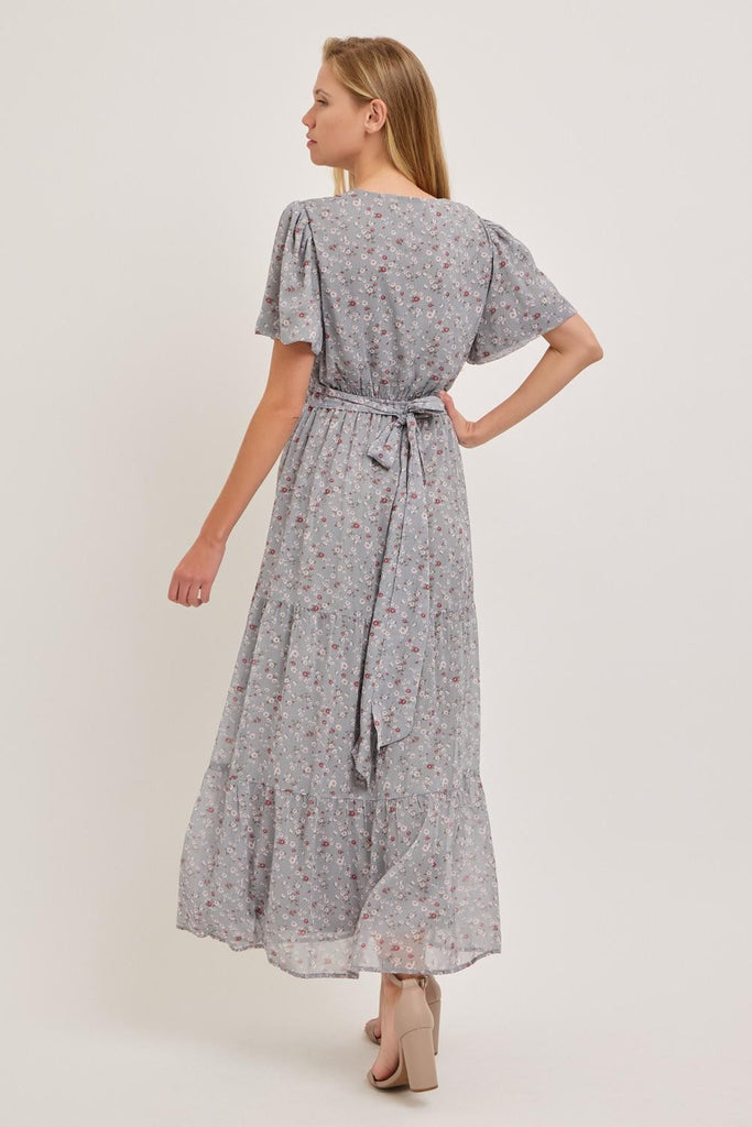 The Ashlynn V-Neck Maxi Dress in Dusty Blue