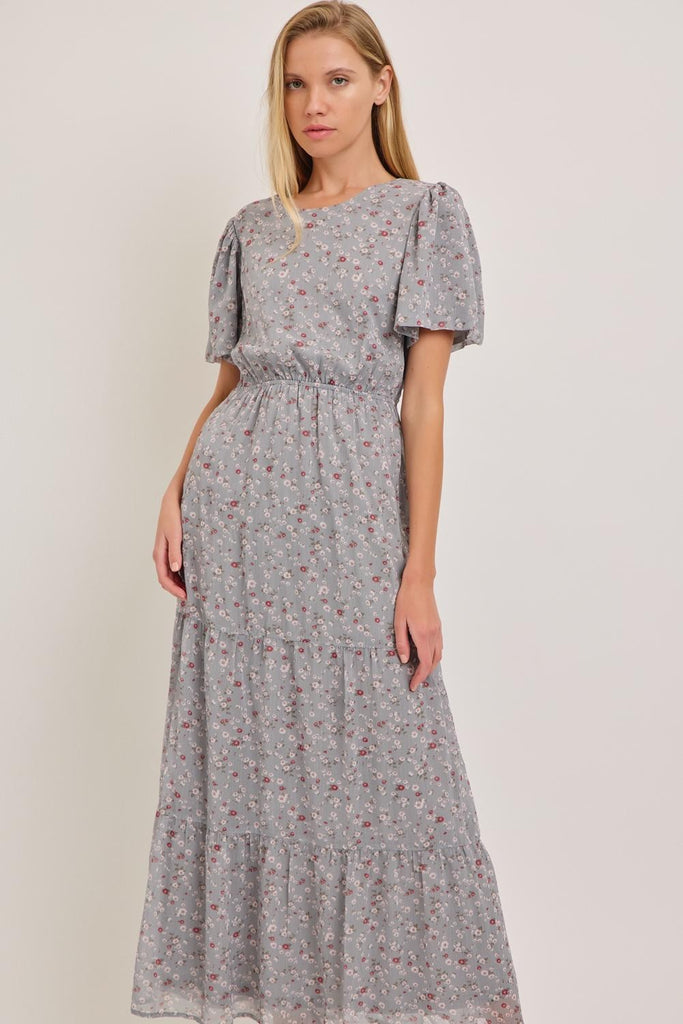 The Ashlynn V-Neck Maxi Dress in Dusty Blue