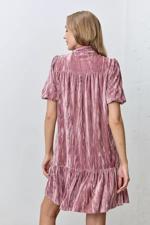 Azli Velvet Mini Dress with Neck Scarf Dusty Mauve