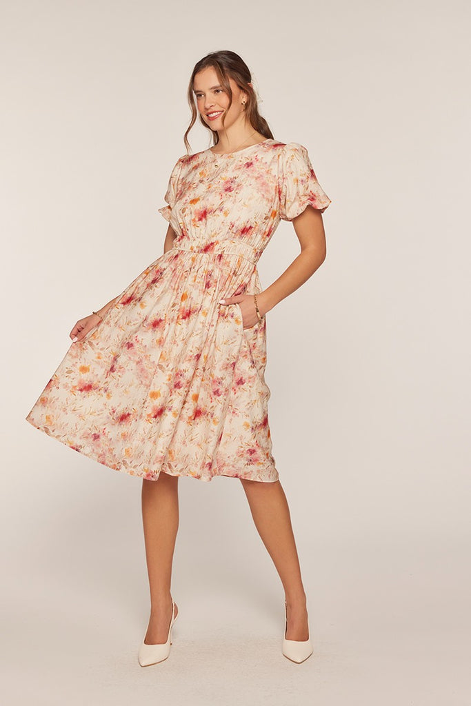 The Bella Floral Dress in Ivory/Blush