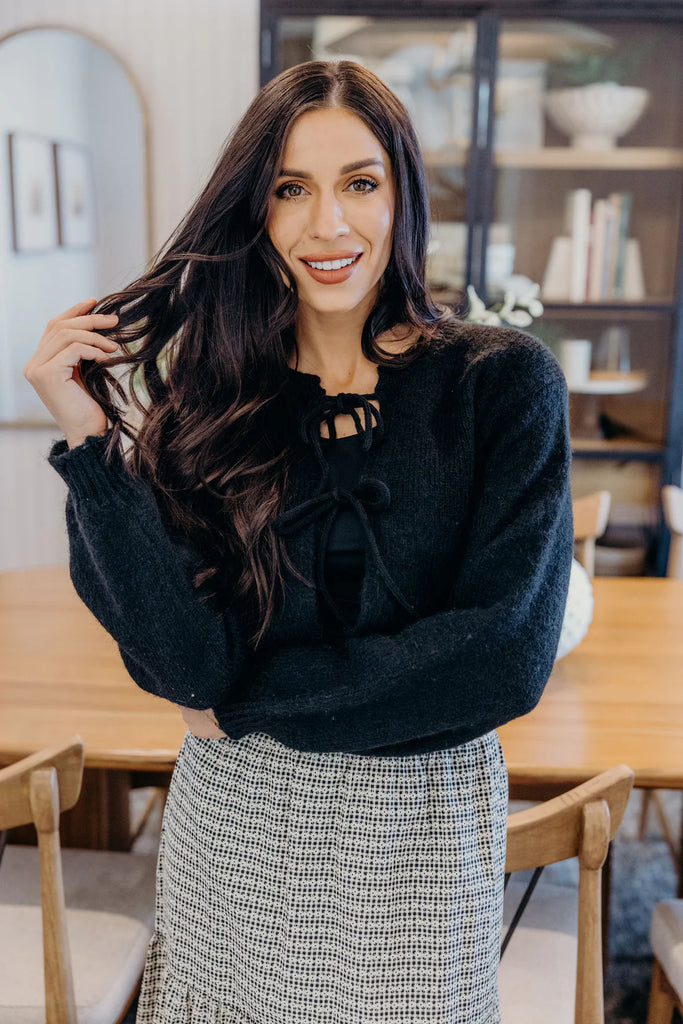 Bow Front Crop Sweater in Black