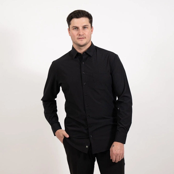 Hustle Men's Dress Shirt - Long Sleeve Slim in Black