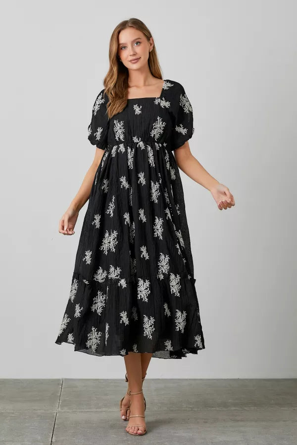 The Dynelle Embroidered Maxi Dress in Black
