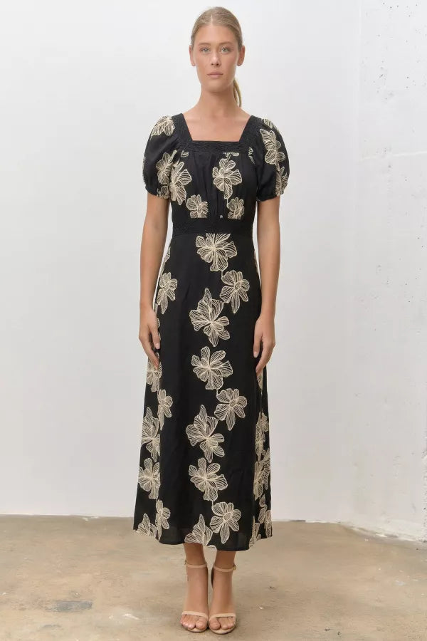 The Alexis Embroidered Black Dress