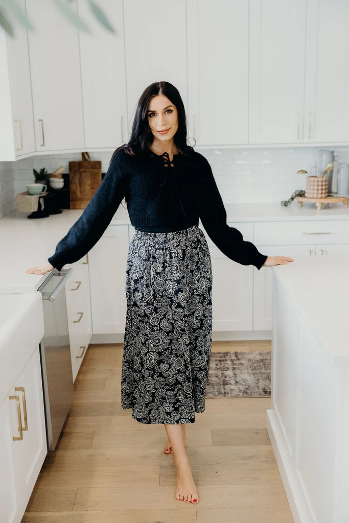 Bow Front Crop Sweater in Black