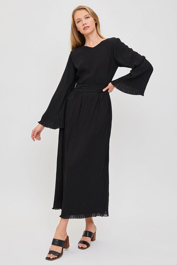 The Vivi Pleated Maxi Dress in Black