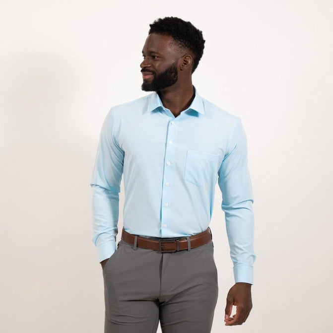 Hustle Men's Dress Shirt - Long Sleeve Slim in Blue