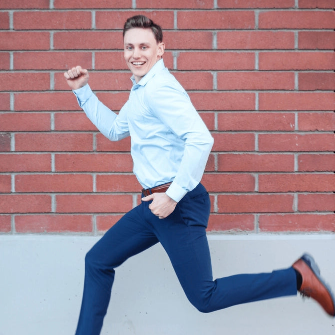 Hustle Men's Dress Shirt - Long Sleeve Slim in Blue