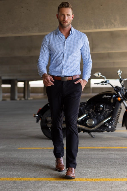 Hustle Men's Sport Shirt - Long Sleeve Slim in Dbl Blue Grid