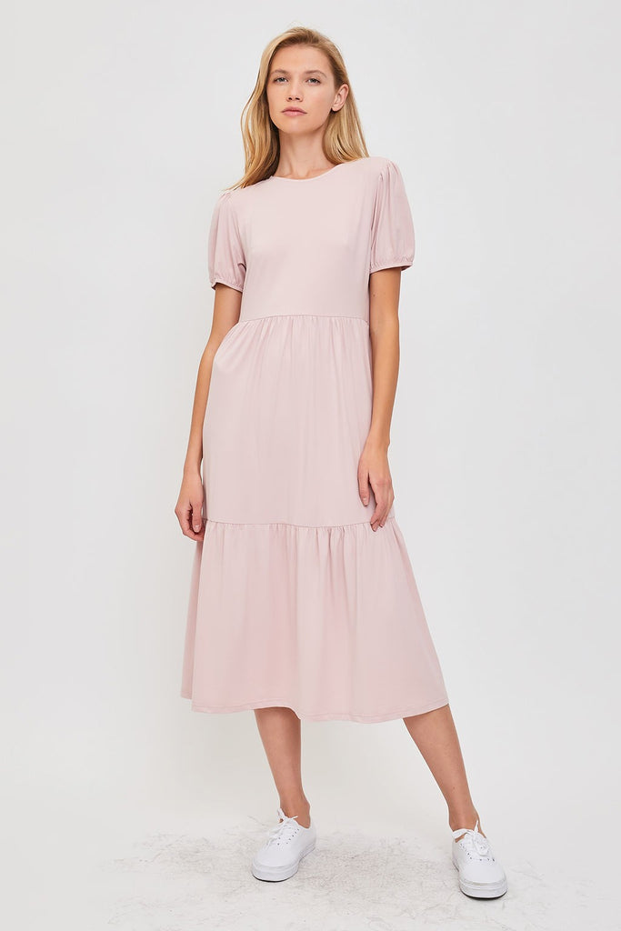 The Maeve Puff Sleeve Jersey Dress in Light Blush