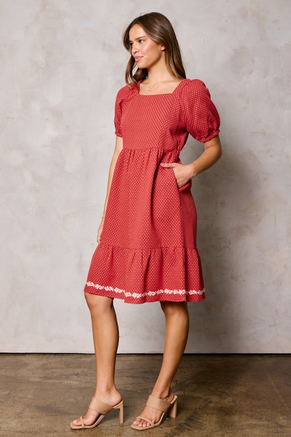 The Bradyn Embroidered Dress in Red